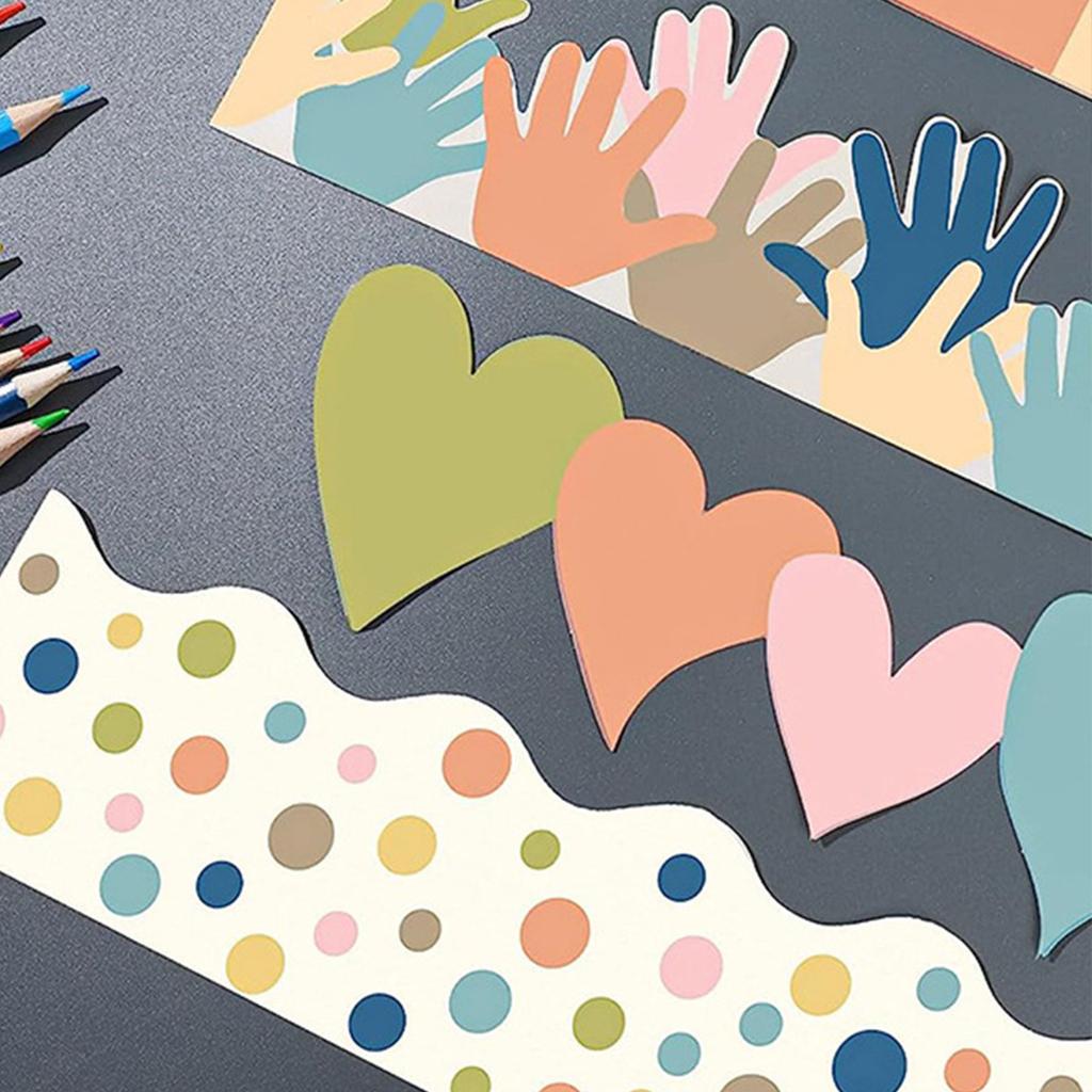 80Pcs Bulletin Board Border for Classroom Chalkboard Decoration Heart Border Trim Colorful Dot Border Trim Wall Decals