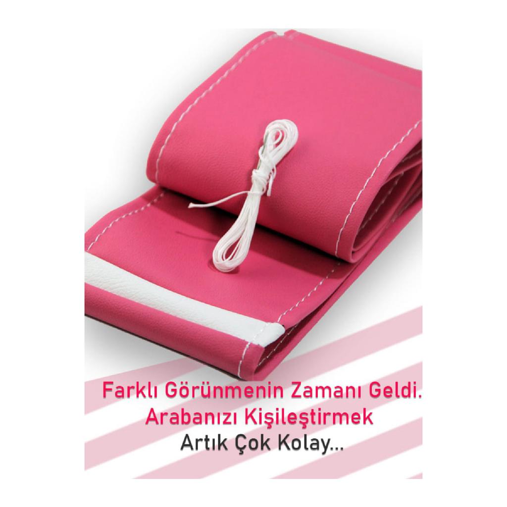 Citroen Berlingo Pink Leather White Ring Stitched Steering Wheel Cover Modern