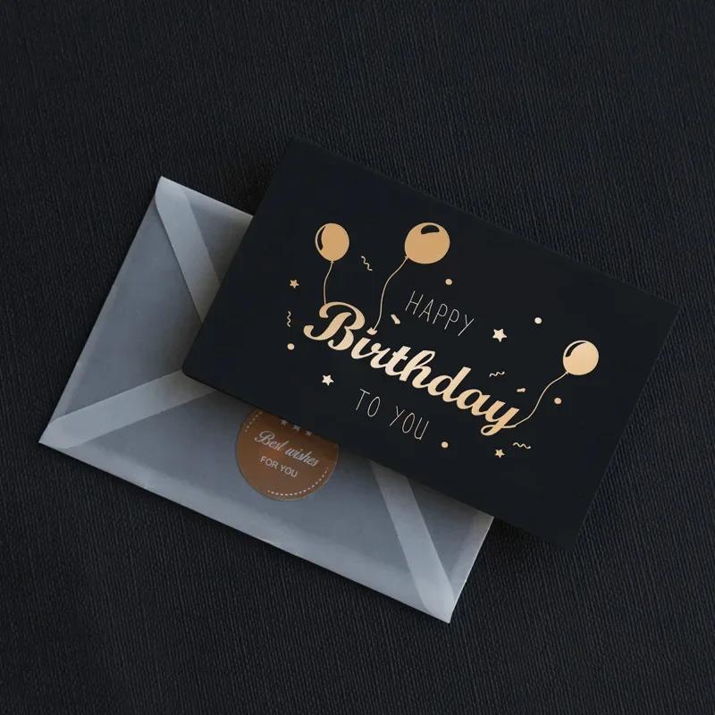 1pcs Black Birthday Greeting Card Bronzing Invitations Postcard Wishes Blessing Message Cards Small Card Blank with Envelope