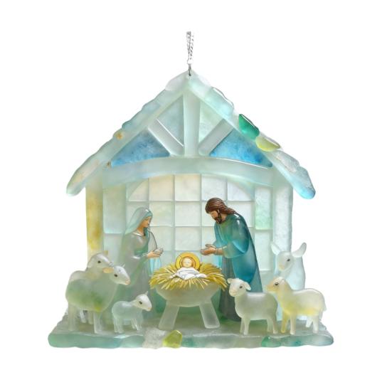 Стеклянный Рождественский Подвесной Орнамент Морское Стекло Рождество Иисуса 2D Акриловая Подвесная Декорация Рождественская Елка Праздничный Религиозный Подвес