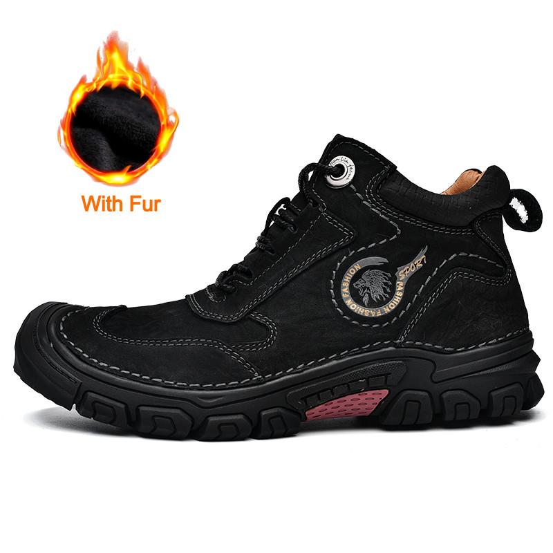 Мужская обувь из натуральной кожи, высококачественная походная обувь ручной работы, нескользящие кроссовки, зимние теплые мужские ботинки, модные винтажные ботинки