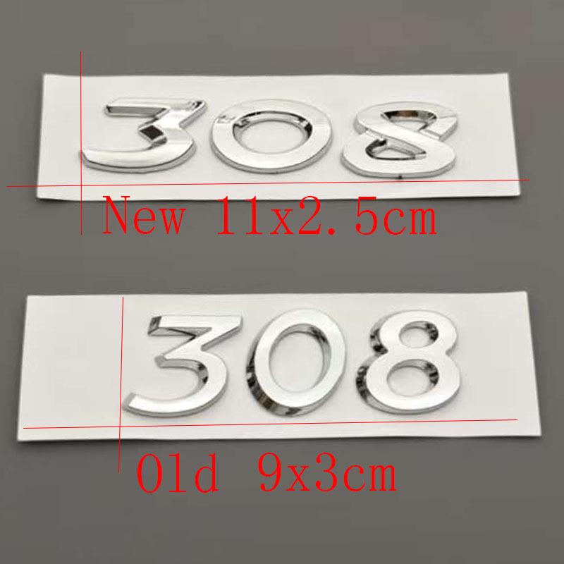 3D ABS Car Badge New 308 Letters Logo Emblem Chrome Black Auto Rear Trunk Decal Sticker Accessories For Peugeot 308 SW GT Line