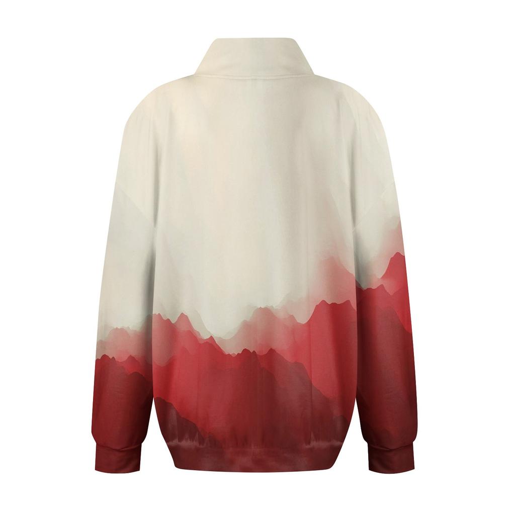 Женская мода с принтом и длинными рукавами, свободная полуводолазка с разрезом, толстовка, топ