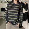 Женские повседневные свободные толстовки, винтажные полосатые тонкие футболки Harajuku, корейские пары, одинаковые топы с длинными рукавами