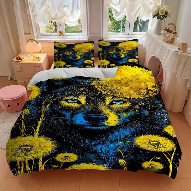 3pcs Wolf Dandelion Night Duvet Cover Set - Includes 1 Duvet Cover and 2 Pillowcases, No Quilt Core, All-Season Home Decor yy251111018