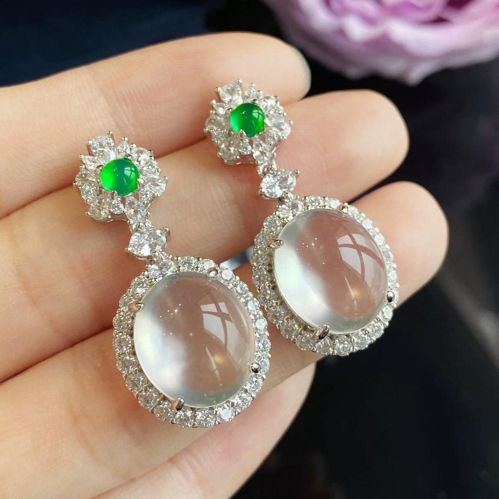 Серьги из серебра 925 пробы с натуральным ледяным прозрачно-серым агатом и халцедоном, женские, круглые, с поверхностью в виде яйца, серьги с темпераментом, благородные, универсальные