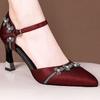  sapatos femininas women fashion wine red buckle strap floral stiletto heel shoes lady casual navy blue sexy pump ab589