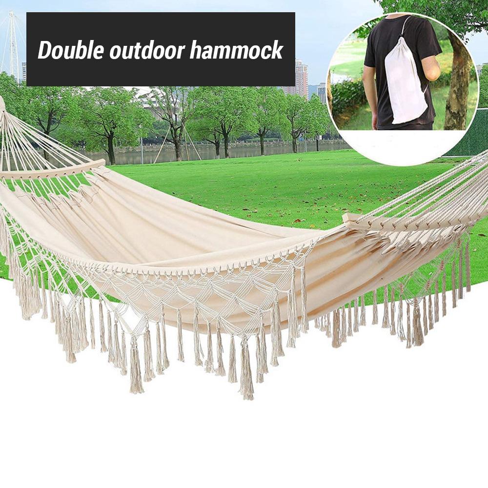 Double Macrame Hammock Two Person Swing Bed for Beach Yard Bedroom Patio