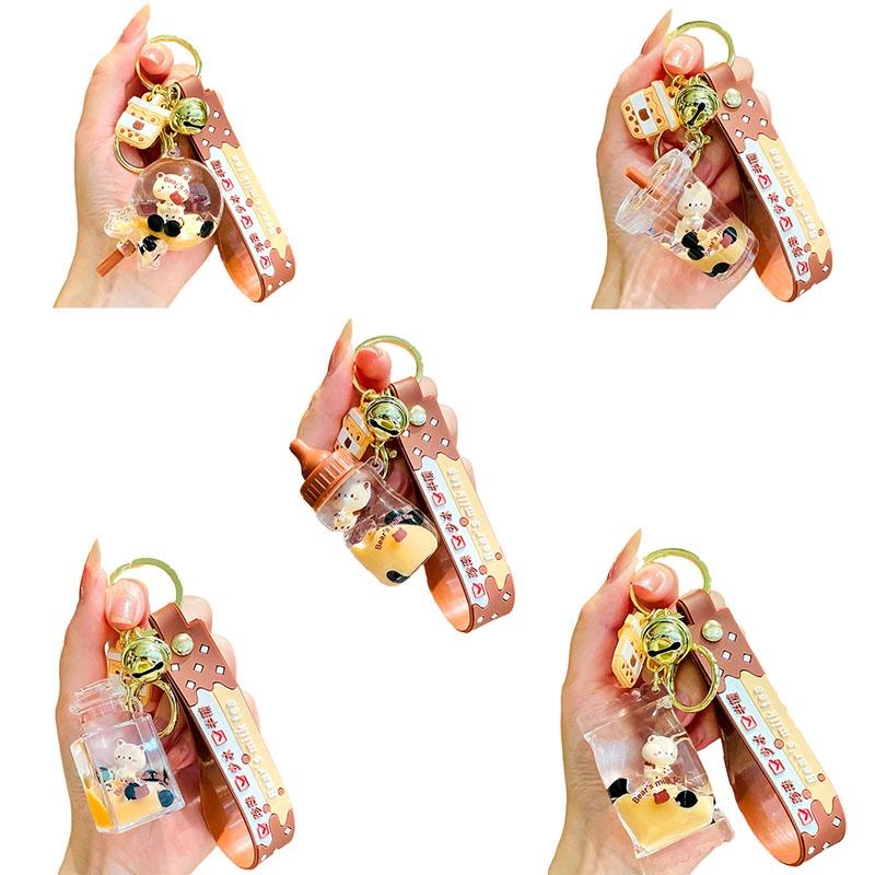 Unique Floating Bear Milk Tea Cup Keychain Adorable Acrylic Keychain Perfect For Travel Souvenirs
