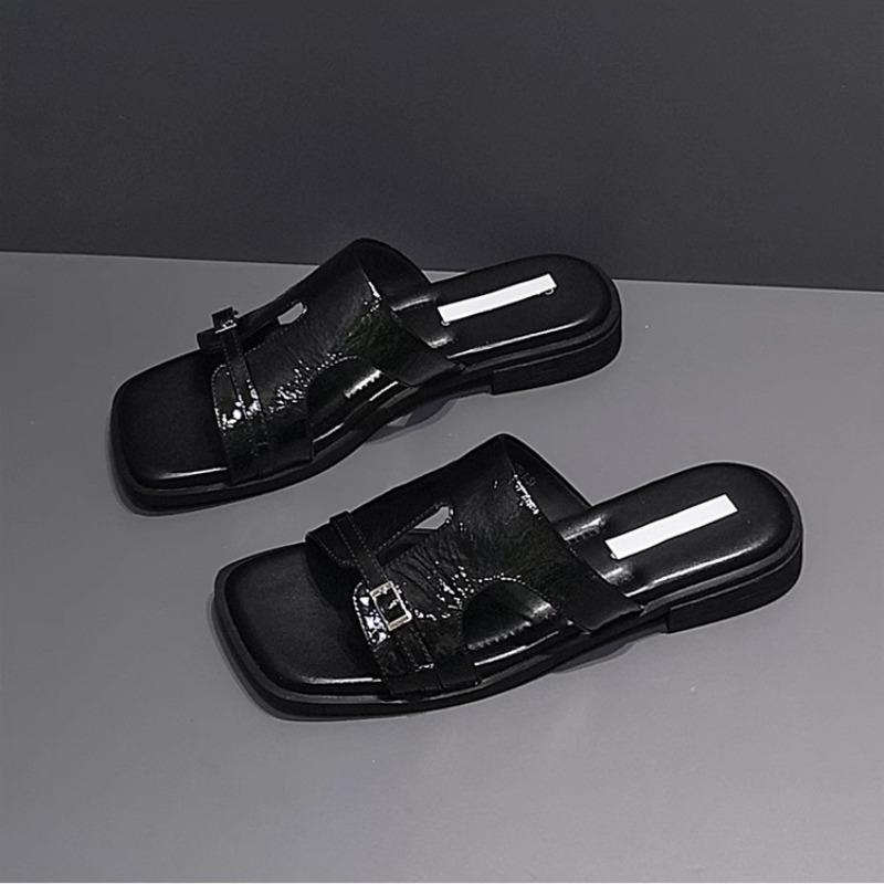 Модные женские квадратные сандалии-балетки шлепанцы летняя женская обувь 2025 тренд пляжные шлепанцы повседневная обувь комфортные шлепанцы с открытым носком женские