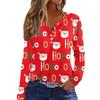 Women's T Shirt Tee Christmas Print Button Long Sleeve Daily Weekend Fashion Basic V- Neck Regular Top