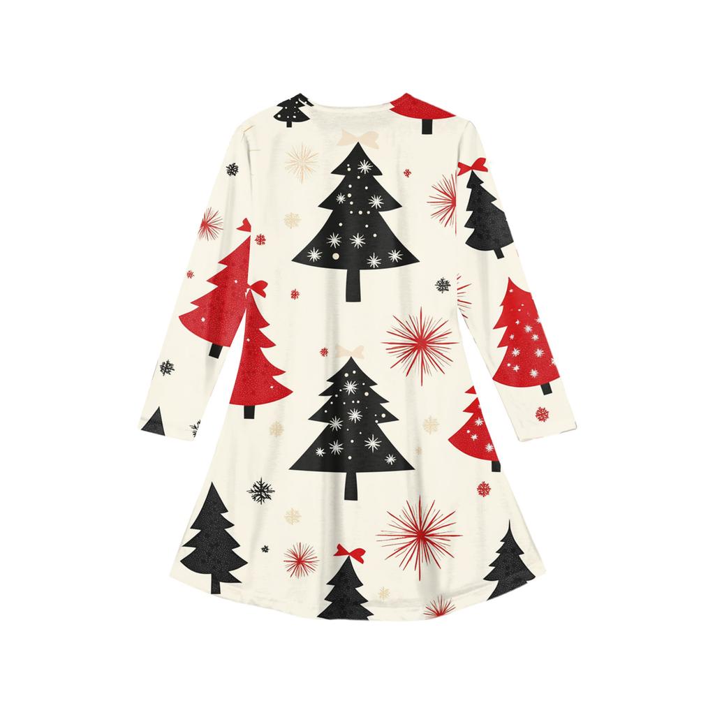 Christmas Day Girls' Long Sleeve Dress - Color Pocket Dress