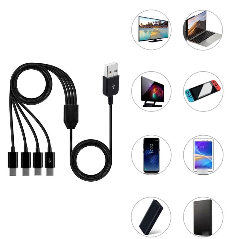 Разветвитель USB Type C для зарядки, многофункциональный кабель для зарядки 4 в 1, разветвитель USB на 4x Type C, кабель синхронизации данных, кабель USB C