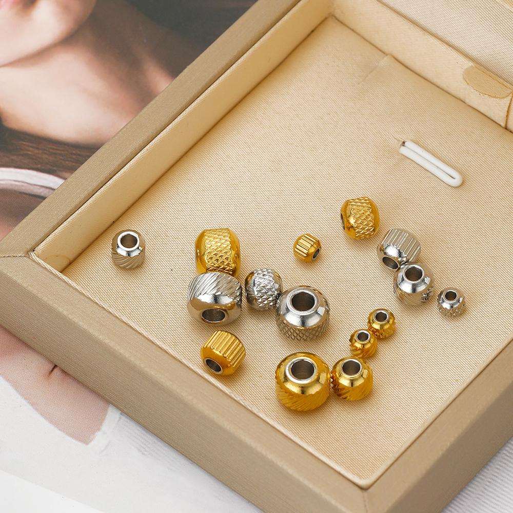 50pcs Stainless Steel Beads 18k Gold Color 4mm 6mm 8mm Ridged Cyclinder Tube Spacer Loose Beads for Jewelry Making DIY Findings