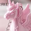 Bag Charm Keychain Pendant Heart-Shaped Metal Lobster Clasp Smooth Open Close 3D Printed Pink Pearlescent Unicorn