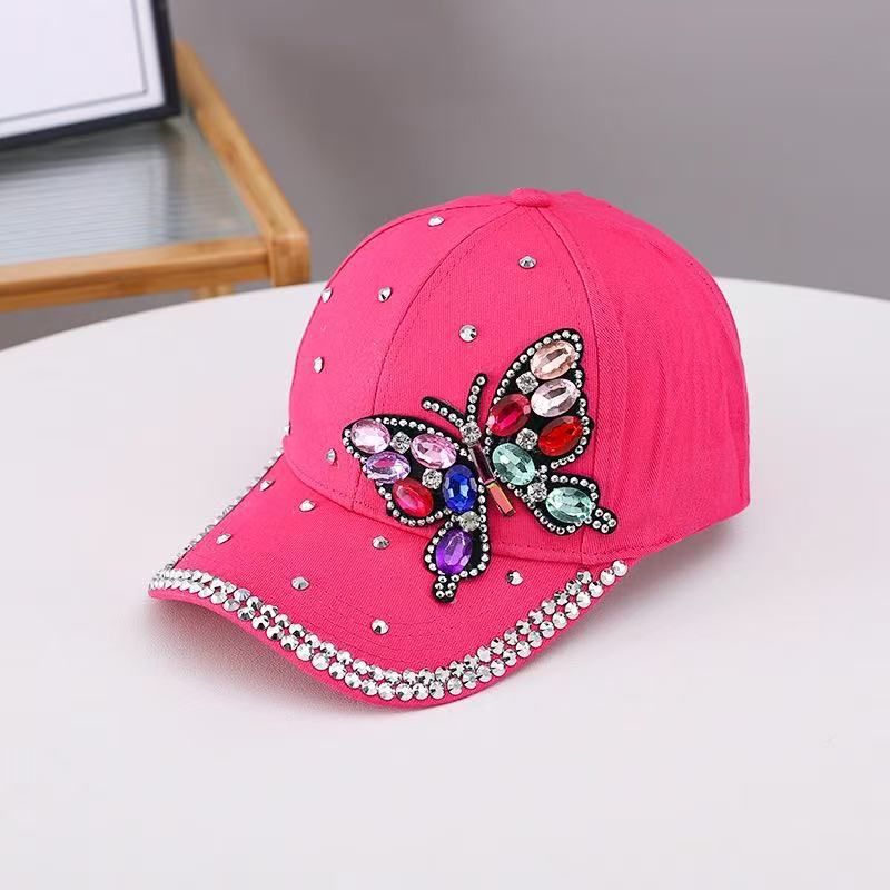 Ladies Hat Colorful Glass Rhinestone Cap Fashion Butterfly Baseball Cap Women'S Sunscreen