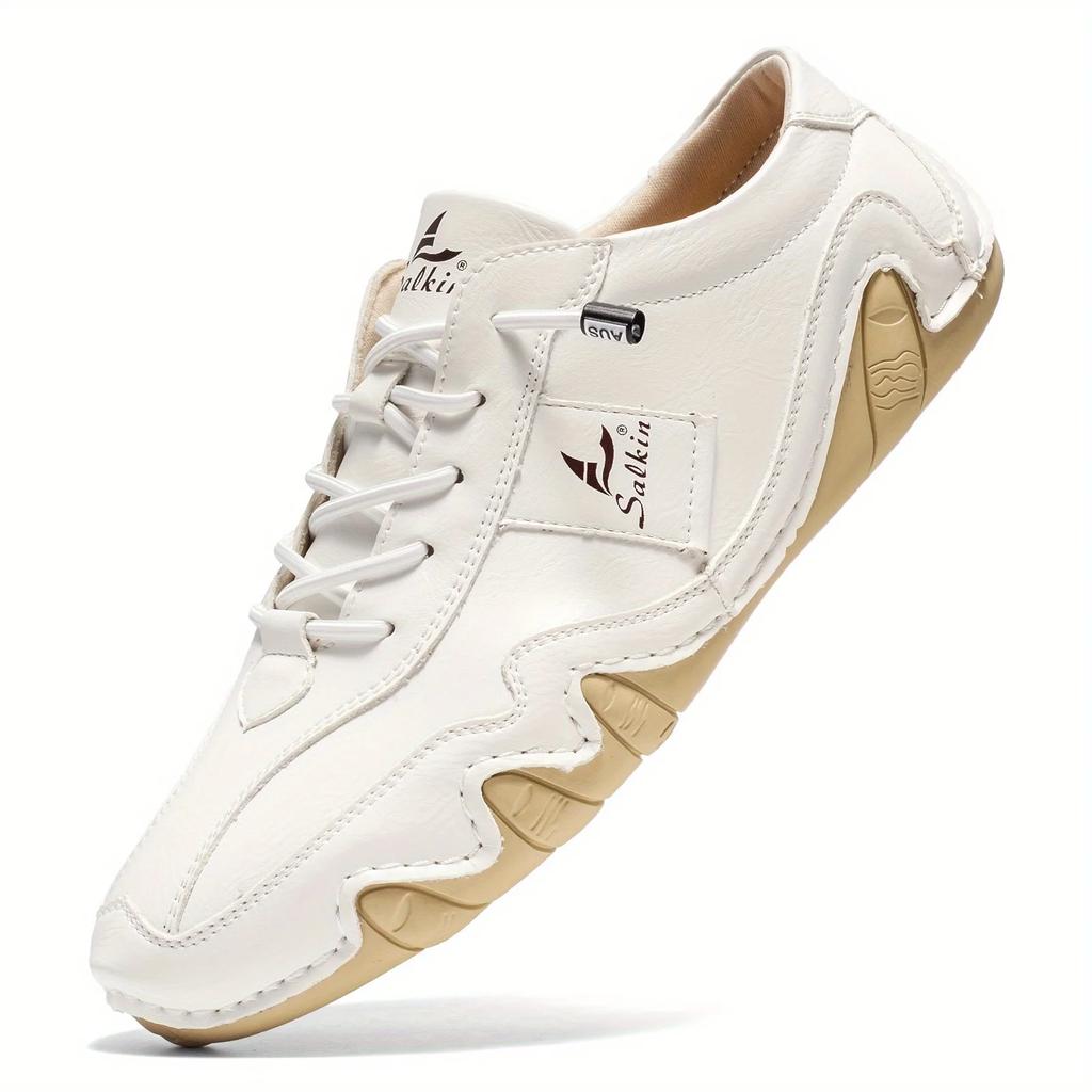 Новые мужские повседневные кожаные кроссовки для ходьбы на открытом воздухе 2024 г. Новые модные мужские мягкие туфли для отдыха на свежем воздухе с вышитыми этикетками