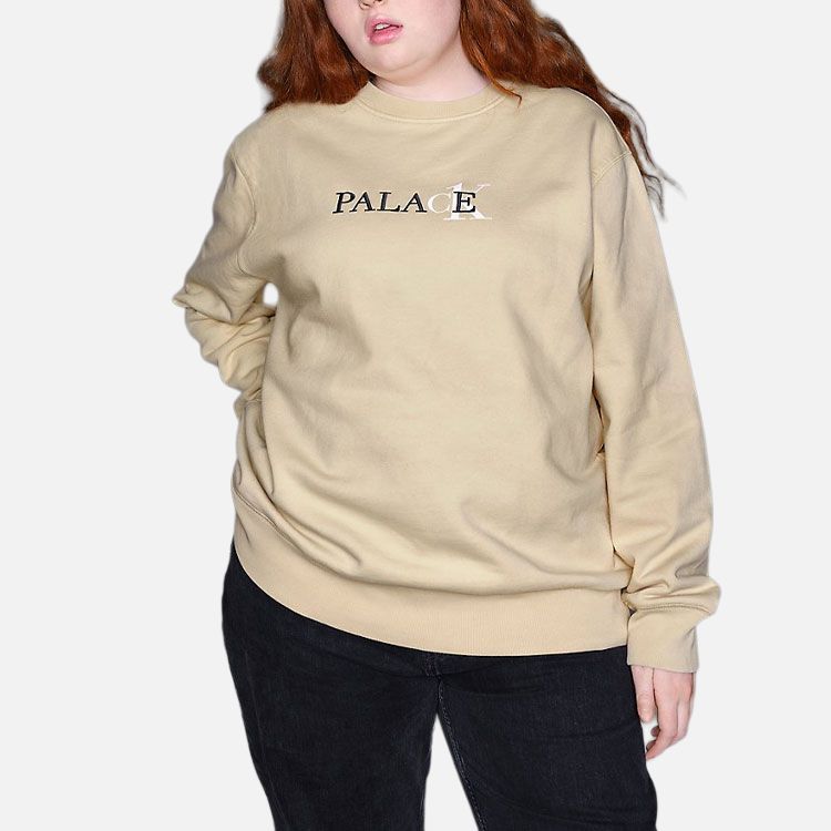 Palace SS22 Сплошной цветной свитшот с круглым вырезом и принтом логотипа, топы унисекс, пшеница 21663140-100