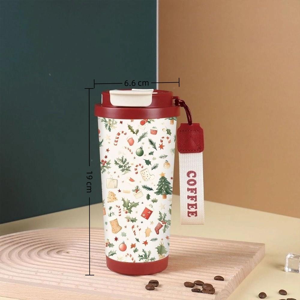 Christmas Tree Print Insulated Cup Xmas Thermal Water Bottle  for Office Workers