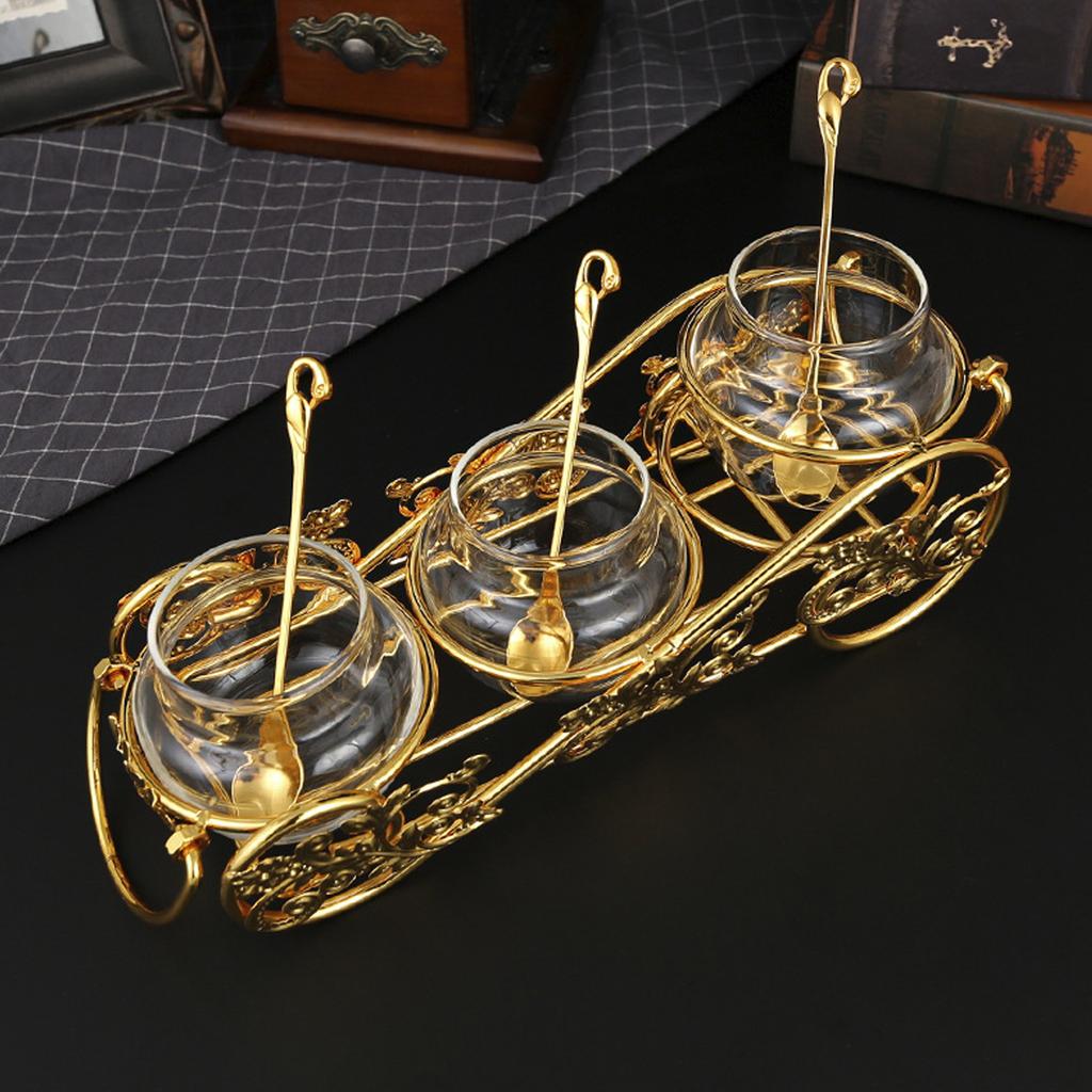 3 Pieces Europn Gold Sugar Jar Polished Glass Ssoning Pot for Hotels Restaurant