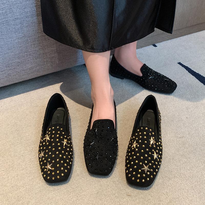 Повседневные туфли-лодочки на плоской подошве с заклепками, женские осенние студенческие ретро туфли-лодочки Мэри Джейн с квадратным носком