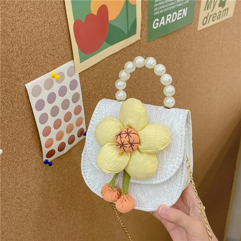 Adorable Fashionable Sunflower Pearl Chain Handbag For Girls Cute Princess Shoulder Bag Breathable Wear-resistant Pu Leather