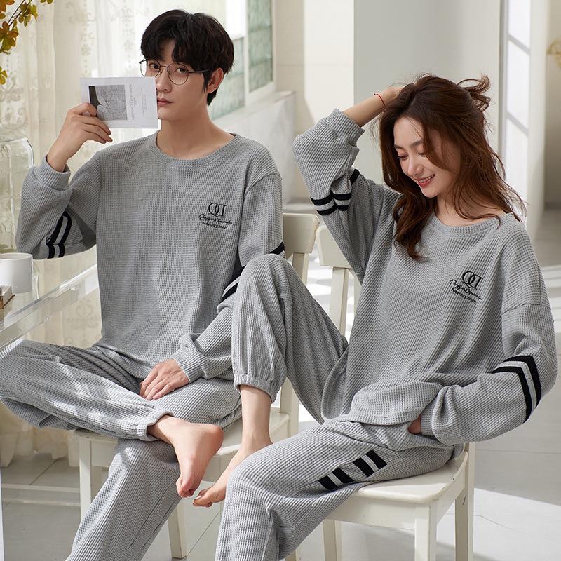 Korean Style Cute Cotton Couple Pajamas - Spring/Autumn Long-Sleeved Set for Men and Women