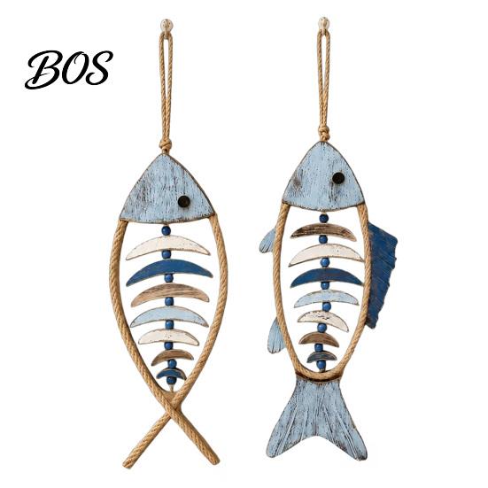 Wear Resistant Courtyard Pendant Wooden Fish Wall Hanging With/Without LED Light, Nautical Decor, Coastal Theme Fishbone Crafts for Garden Decoration