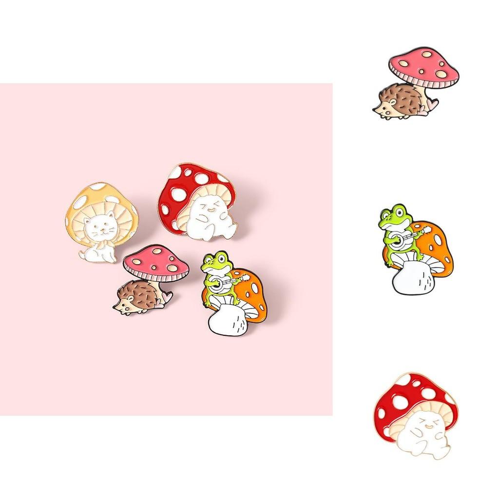 Стильные унисекс мультяшные броши в виде грибов, демонстрирующие восхитительные иконки кошки, ежа и лягушки