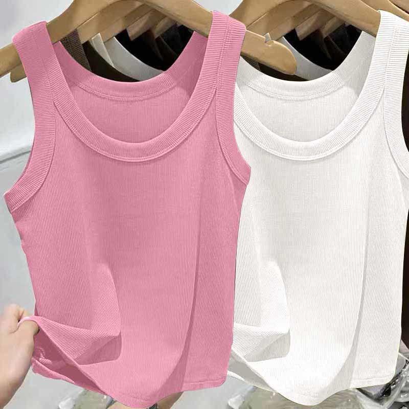 Женский топ на бретельках в рубчик из ледяного шелка с U-образным вырезом и бретельками для весны и лета