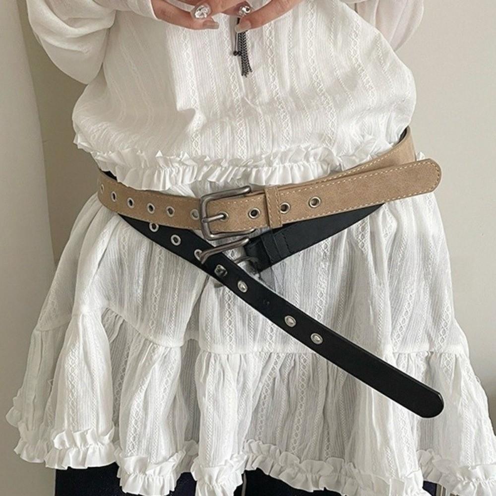 Simple Hollow Out Belt Solid Color Thin Waistband Fashion Leather Belt for Dresses
