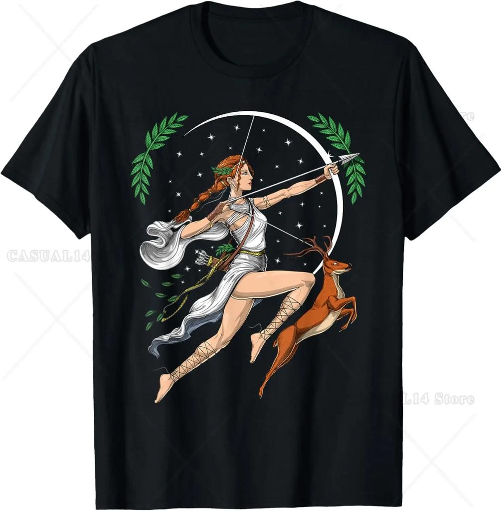 Goddess of Hunting Graphic Tee Mythology Print Breathable Cotton TShirt Unisex Casual