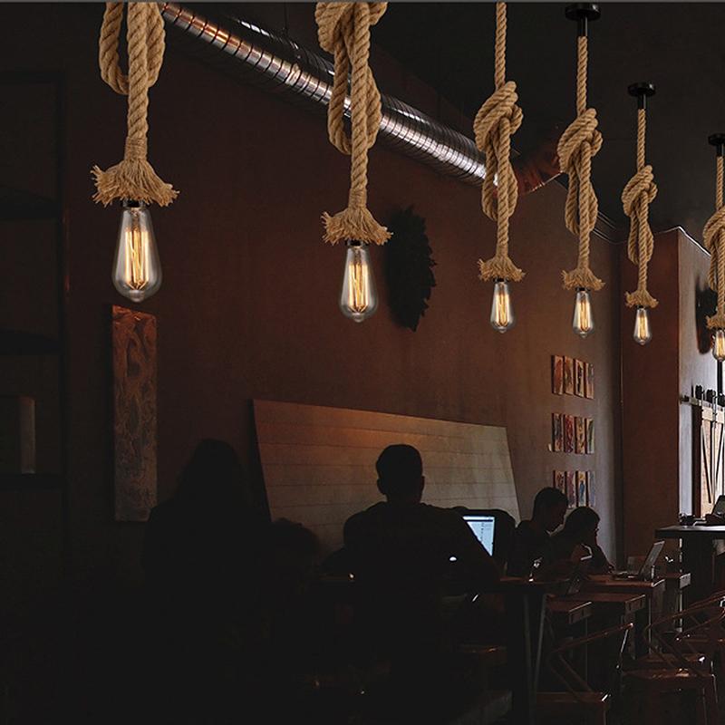 Винтажный Ретро Промышленный Лофт Держатель Пеньковой Веревки Потолочный Подвесной Светильник Лампа Кафе Ресторан Ретро Люстра