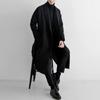 Men's Trendy Long Black Wool Blend Winter Trench Coat Overcoat with Gothic Windbreaker Design