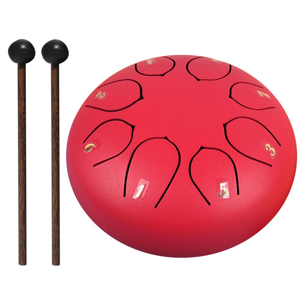6-дюймовый 8-нотный стальной барабан для хэндпана, ударные инструменты (красный) #