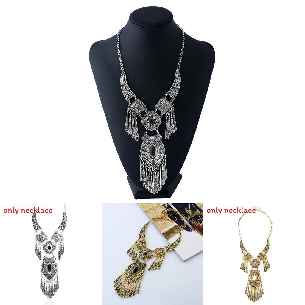 Ethnic Style Simulation Gemstone Decoration Women Necklace With Tassel Design For Spring Trend Followers