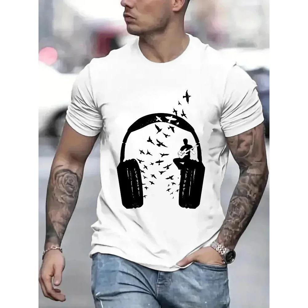 Расслабляющая футболка DJ Music для мужчин с коротким рукавом, новинка, забавная футболка с наушниками, винтажные летние топы, футболка, футболка с круглым вырезом, уличная одежда