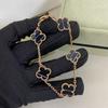 Women's Four-leaf Clover Bracelet 18k Rose Gold High Version Striped Black Chalcedony Lucky Clover Bracelet
