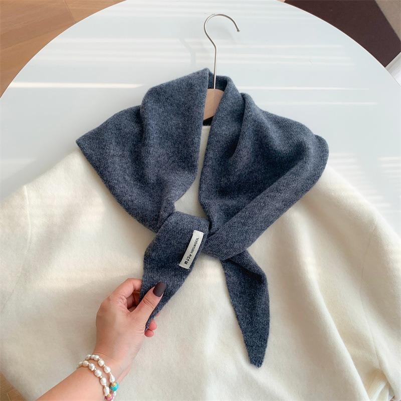 Wool Knitted Triangle Scarf Shawl Women's Autumn and Winter Thermal Headscarf Multi-functional Thermal Versatile Small Scarf Women