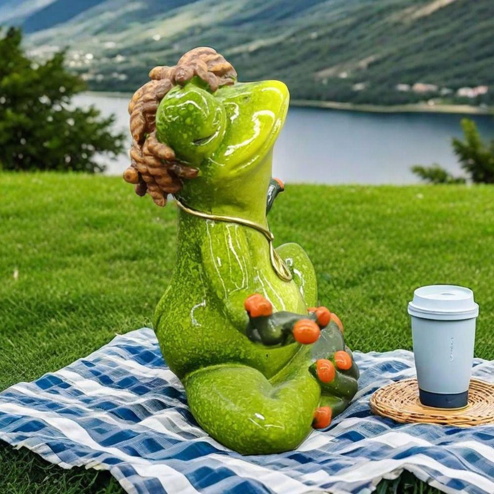 Зеленая лягушка скульптура смола йога лягушка украшение милая медитирующая лягушка статуэтка стол