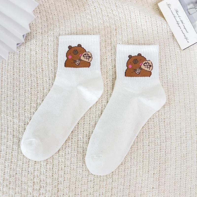 Мультяшные носки с капибарой, носки с медвежонком, весенне-осенние хлопковые носки средней длины, милые носки, популярные в интернете, корейская версия, носки-следки