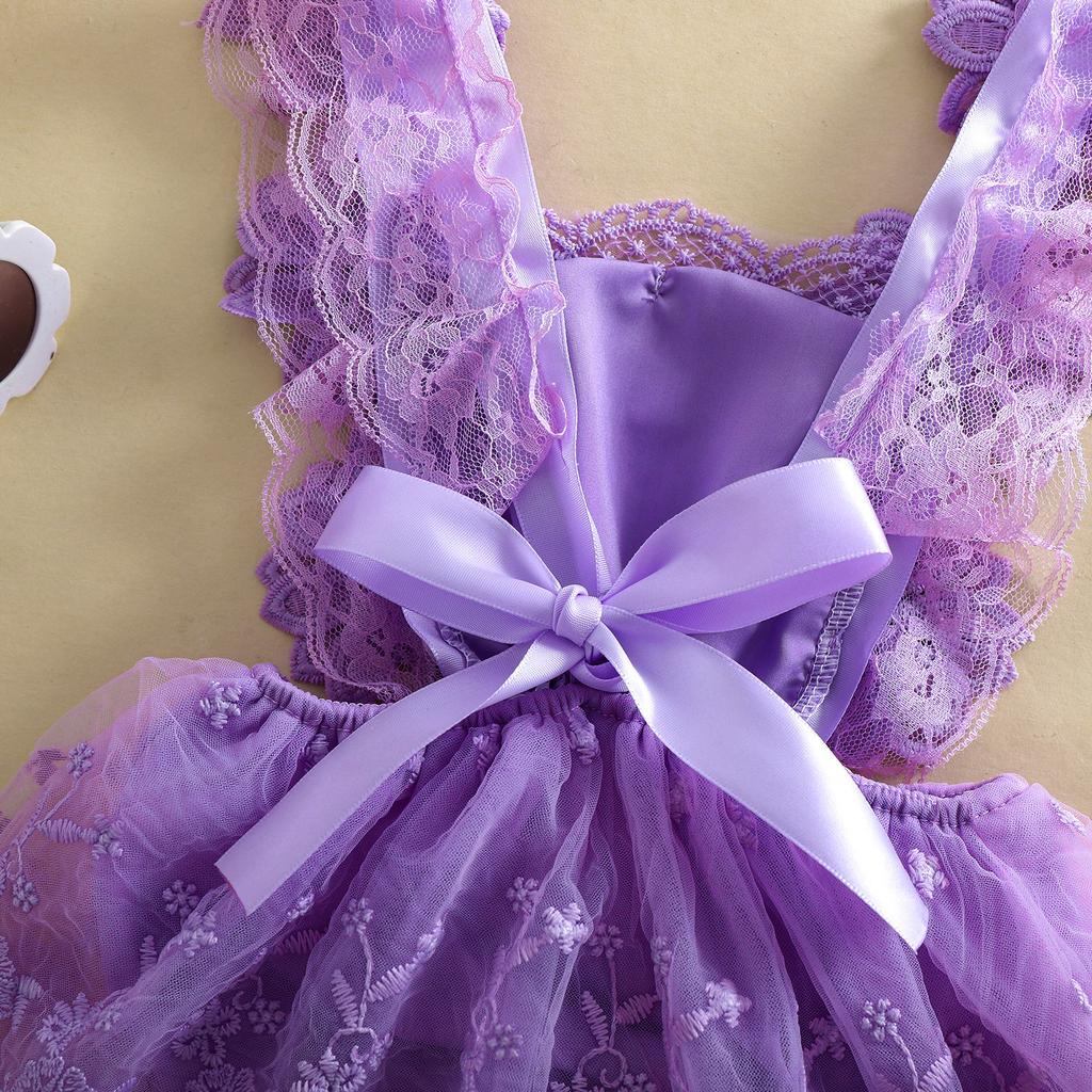 Летний наряд для девочки, комбинезон с цветочной вышивкой, завязками, сетчатым платьем, бантом, повязкой на голову, комплект из 2 предметов