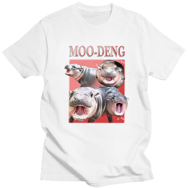 Custom Moo Deng Hippo Meme T Shirts for Men Pure Cotton Tees Tshirts Tshirt Clothes