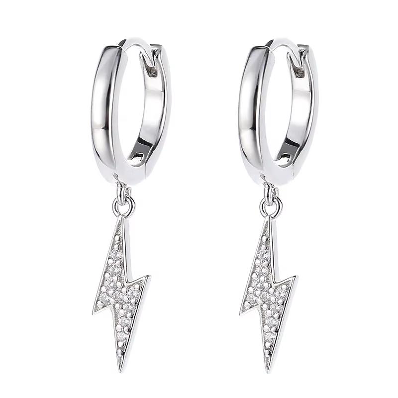 GRA Fine Jewelry Unisex Rhodium Plated 925 Silver Huggie Hoop Earrings with Flash Lightening VVS Moissanite Diamonds for Women