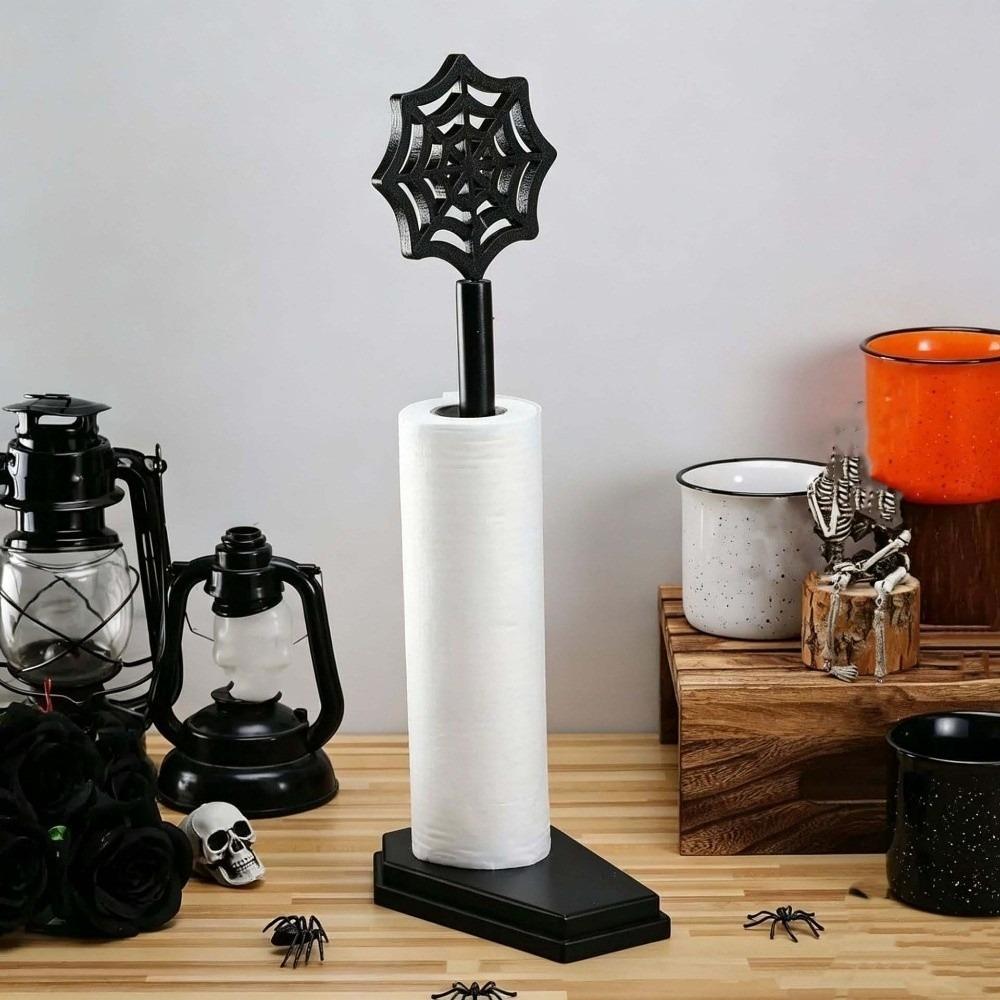 Countertop Spider Web Paper Rack Wooden Gothic Roll Dispenser Halloween Towel Holder Dining