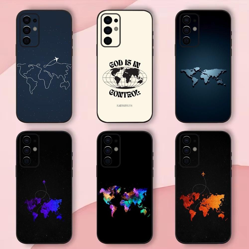 Арт W-Карта мира Чехол для телефона для путешествий для Samsung S24, S21, S22, S23, S30, Ultra, S20, Plus, Fe, Lite, Note, 10, 9, 5G Черный Мягкий чехол