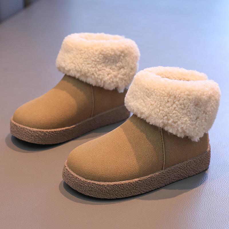 Ботинки для девочек, однотонные, с круглым носком, зимние детские ботинки, уличные, теплые, плюшевые, детские, модные, короткие, хлопковые, нескользящие, новые