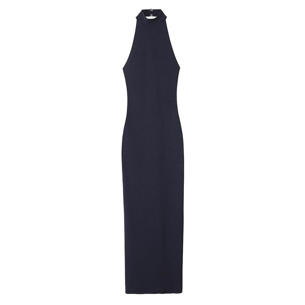 2025 European & American Style Slimming Halter Dress with Pleated Design for Women