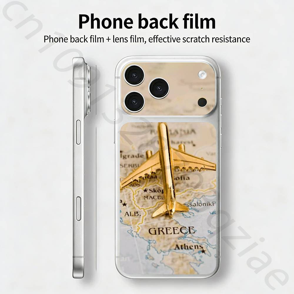 Карта Самолета Для iPhone 17 pro Max /17 pro Полное Покрытие Наклейка Кожаная Обмотка 3D Цветная Задняя Защитная Пленка-Наклейка