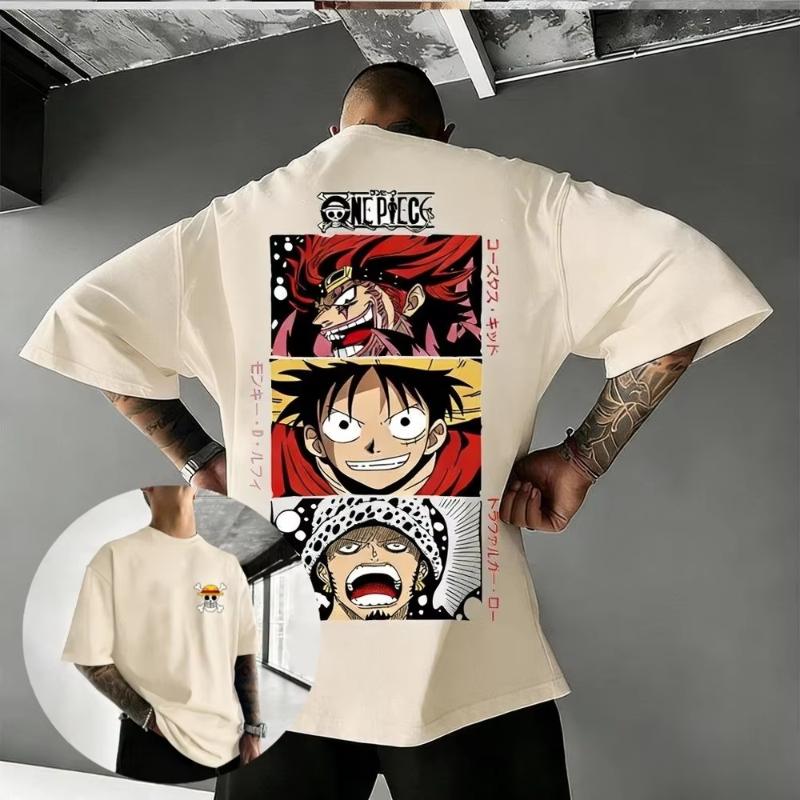 ONE PIECE Monkey D Luffy Unisex Pure Cotton Tshirt 2026 Summer Anime Print Oversized Loose Parentchild Short Sleeved Top